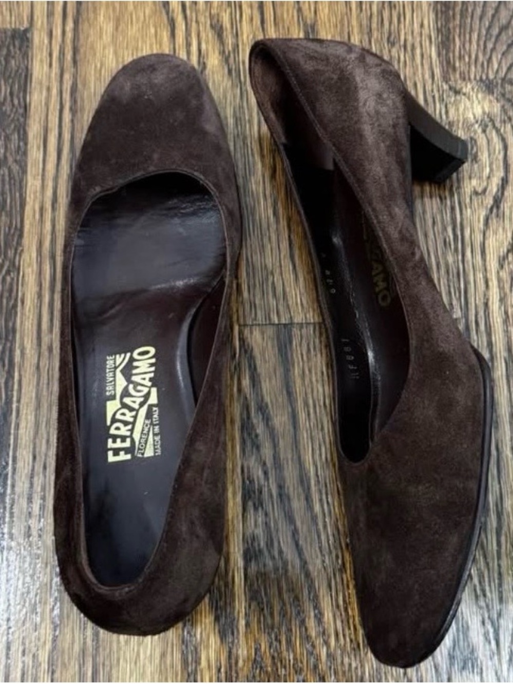 Salvatore Ferragamo Brown Suede Kitten Heel Pumps
